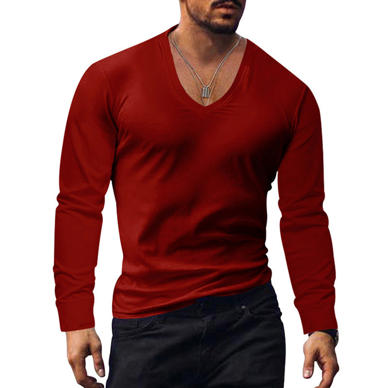 Herren V-Ausschnitt Langarmshirt aus weichem Baumwollmix mit figurbetonter Passform Echoarchiv