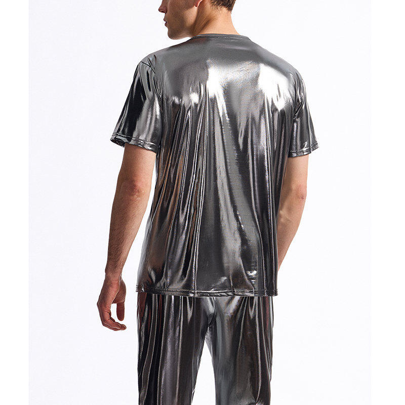 Herren Glänzendes V-Ausschnitt T-Shirt aus hochwertigen Materialien Echoarchiv