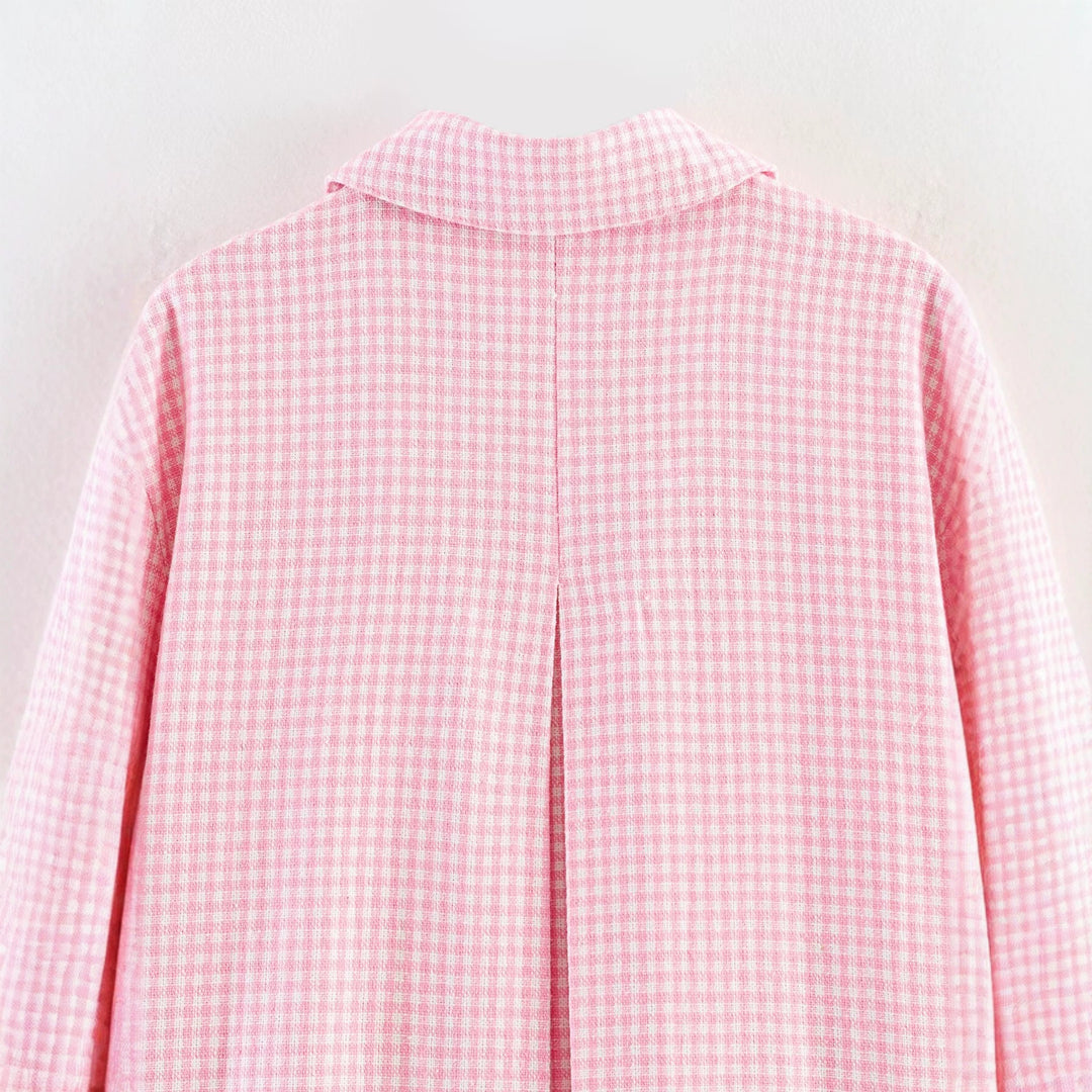 Damen Oversize-Kurzjacke mit kleinem Karo, aufgesetzten Taschen und Dekoknöpfen Echo Archiv