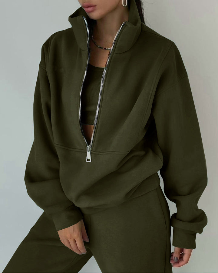 Damen Oversized Halbzip-Sweatshirt mit Stehkragen und passender High-Waist-Jogginghose Echoarchiv