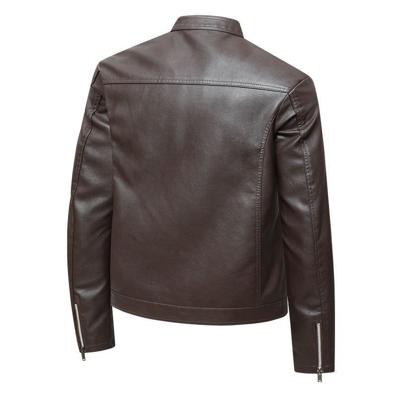 Herren Elegante Slim-Fit Lederimitat‑Jacke mit Stehkragen & Zwei-Wege‑Reißverschluss Echoarchiv