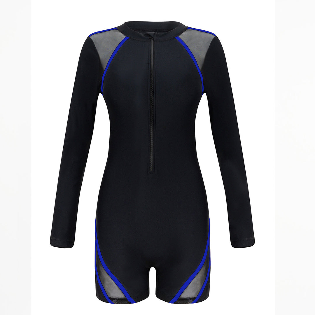 Damen Sportlicher Langarm-Schwimmanzug mit atmungsaktiven Netz Einsätzen Echo Archiv