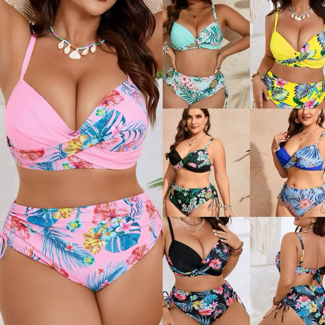 Damen Bikini-Set mit modischem High-Waist Design und floralem Muster – Maréssa