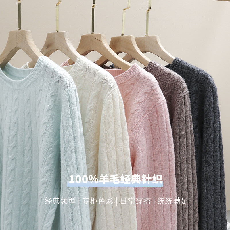 Damen Feiner Zopfmuster-Kabelstrickpullover mit Rundhalsausschnitt und Kaschmir‑Effekt Echo Archiv