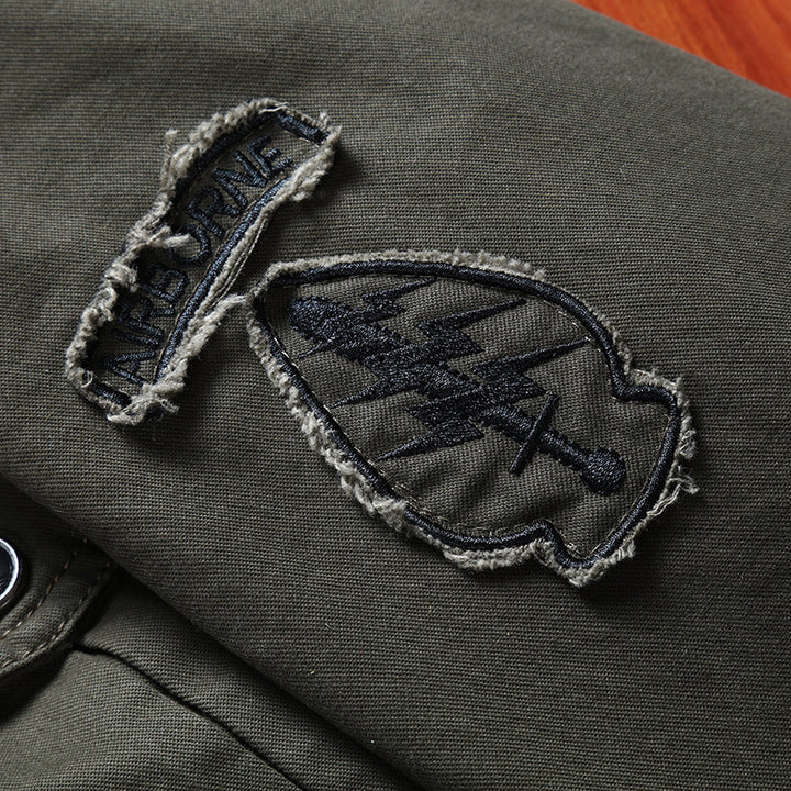Herren Robust geschnittene Canvas-Combatjacke mit Patches, Stehkragen und Multifunktionspattentaschen Echo Archiv