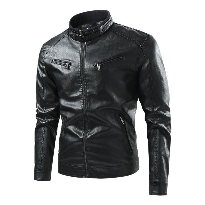 Herren Moderne Kunstlederjacke mit Stehkragen und Reißverschlusstaschen Echo Archiv