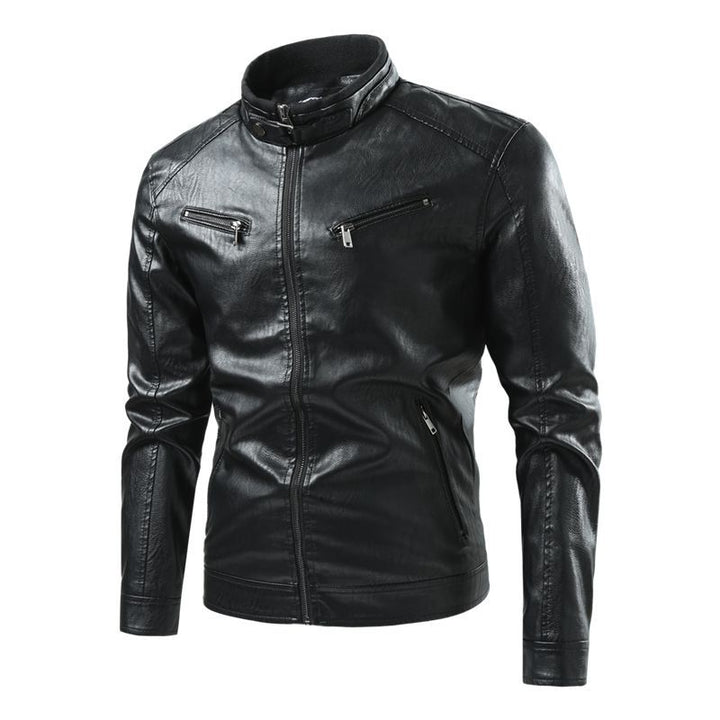 Herren Moderne Kunstlederjacke mit Stehkragen und Reißverschlusstaschen Echo Archiv