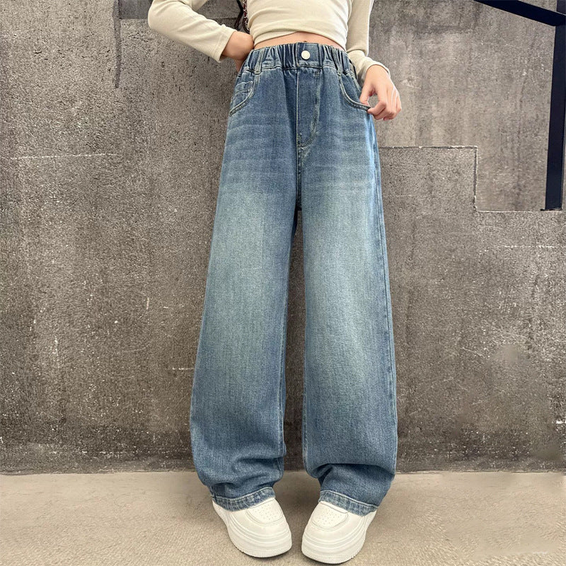 Damen weite Denim-Hose mit elastischem Bund und lässigem Schnitt Echo Archiv