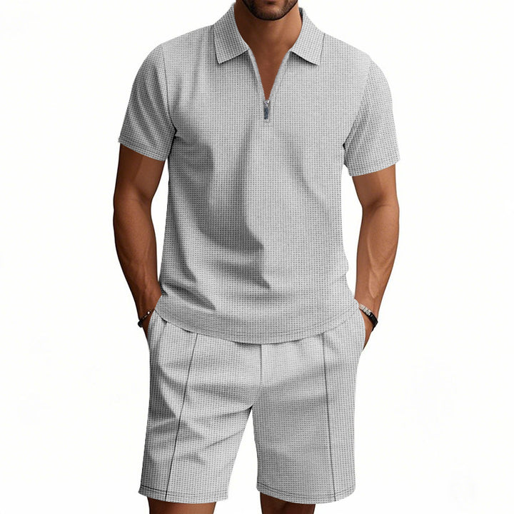 Herren elegantes Polo- und Shorts-Set mit modernem Reißverschluss Echoarchiv