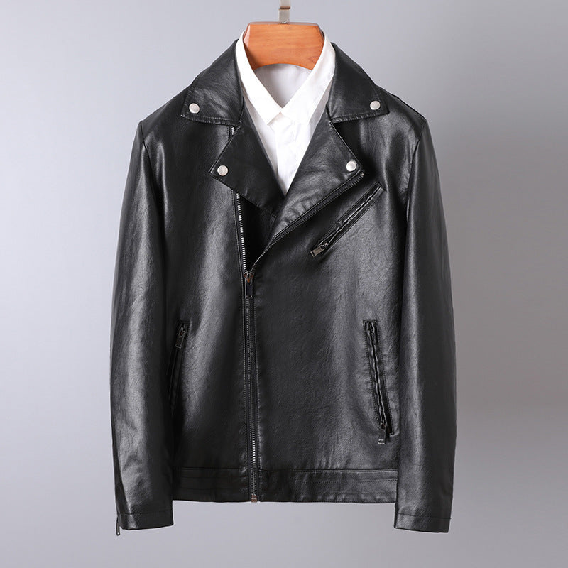 Herren Lederoptik-Bikerjacke mit asymmetrischem Reißverschluss und Ziptaschen – Valtoré