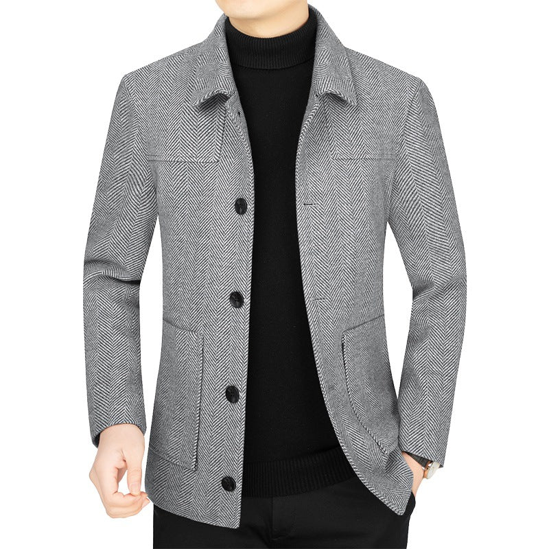 Herren Fischgrät-Übergangsjacke mit Stehkragen und aufgesetzten Taschen – Taviero