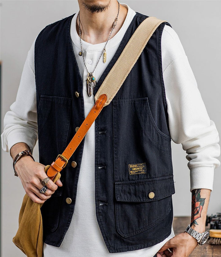 Herren praktische Utility-Weste mit tiefen Taschen und Knopfdetails Echoarchiv