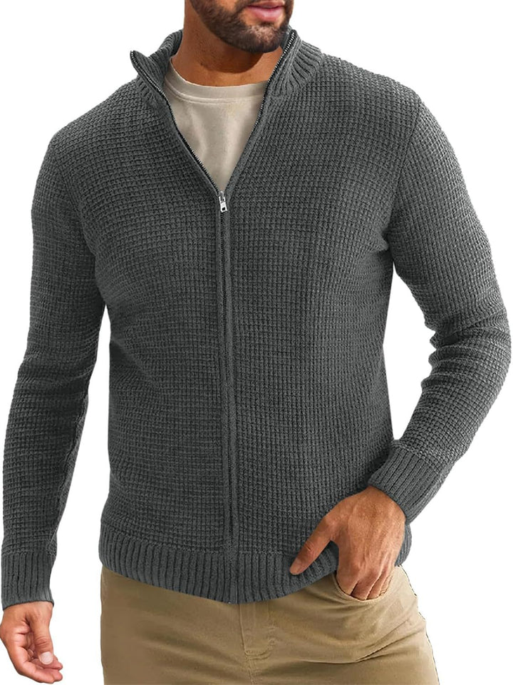 Herren Reißverschluss-Strickjacke mit Waffelstruktur und Stehkragen Echo Archiv