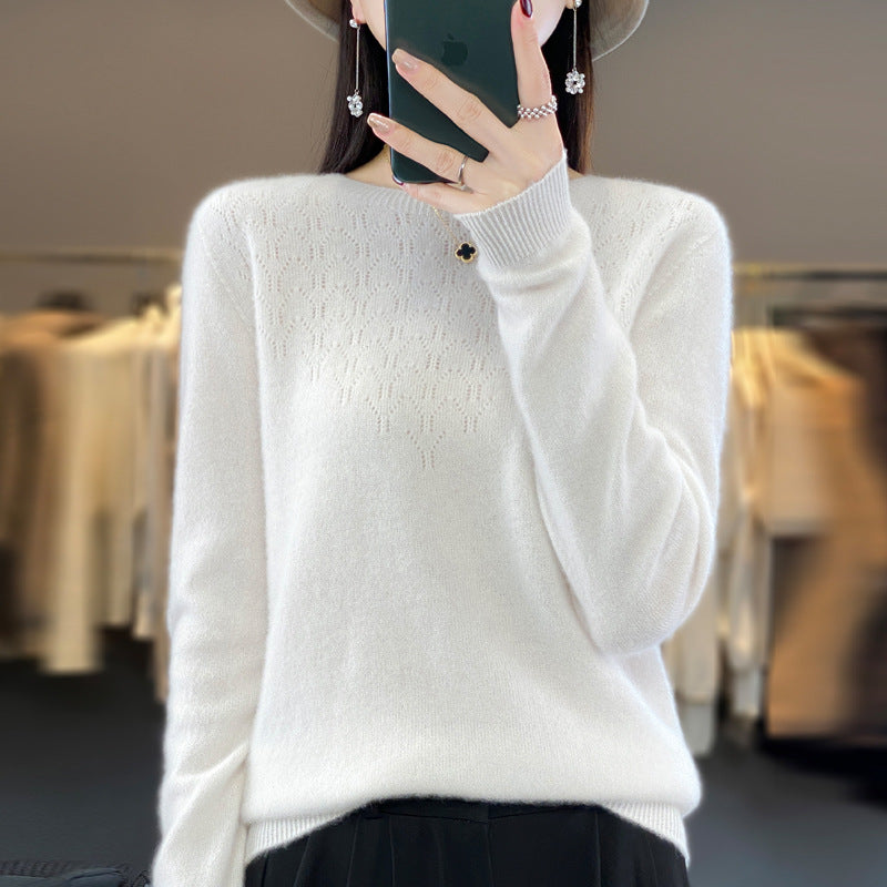 Damen Kuscheliger Midweight Rundhals-Pullover aus Angora-Blend mit feinem Flor und schmalem Bündchen Echoarchiv