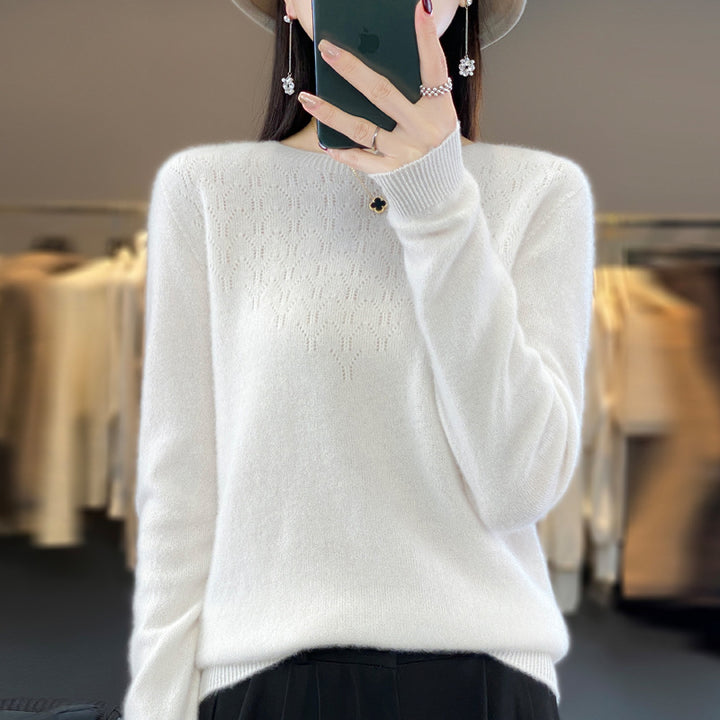 Damen Kuscheliger Midweight Rundhals-Pullover aus Angora-Blend mit feinem Flor und schmalem Bündchen Echoarchiv