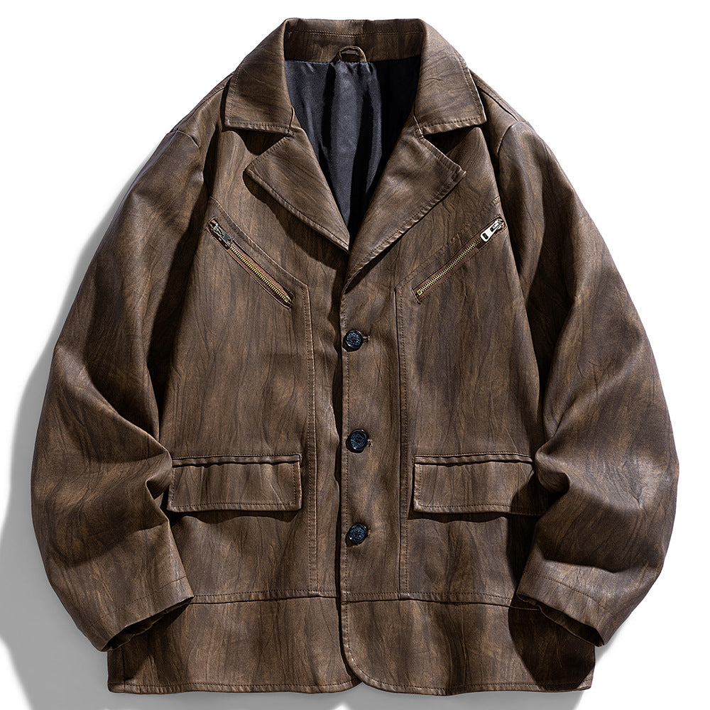 Herren Kunstlederjacke im modernen Schnitt mit funktionalen Taschen Echoarchiv