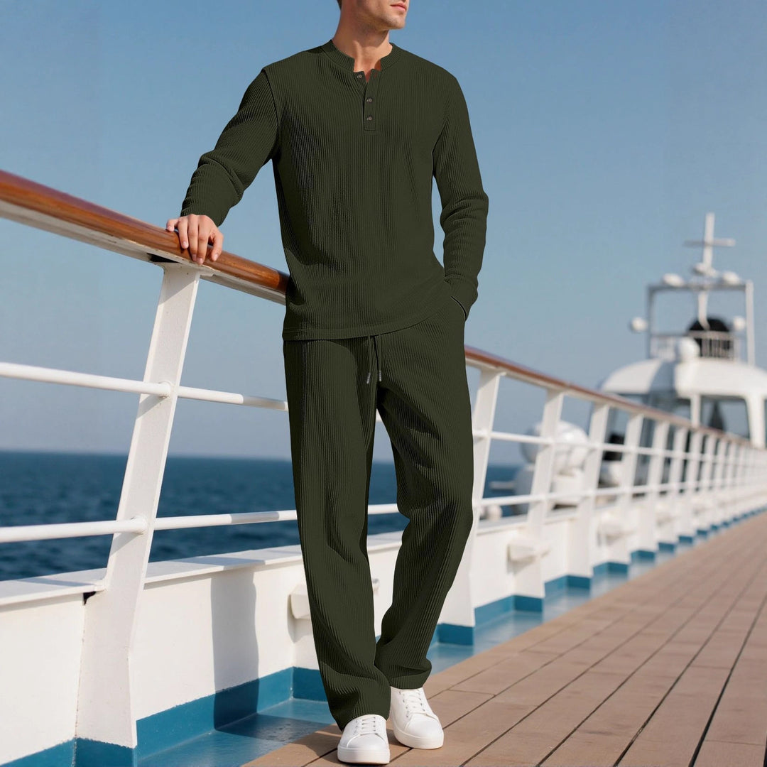 Herren Komfortabler Langarm-Hoodie mit modischer Knopfleiste und elastischer Bundverarbeitung Echoarchiv