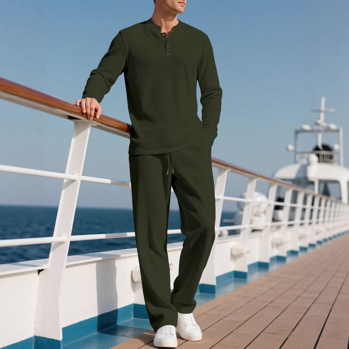Herren Komfortabler Langarm-Hoodie mit modischer Knopfleiste und elastischer Bundverarbeitung Echoarchiv