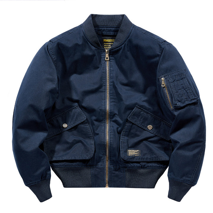 Herren Kurz geschnittene Canvas‑Bomberjacke mit oversized Pattentaschen und Ärmel‑Utilityfach – Brevano