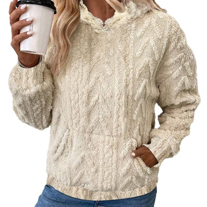 Damen nan kuscheliger Teddyfleece-Pullover mit Kängurutasche und leichtem Stehkragen Echo Archiv