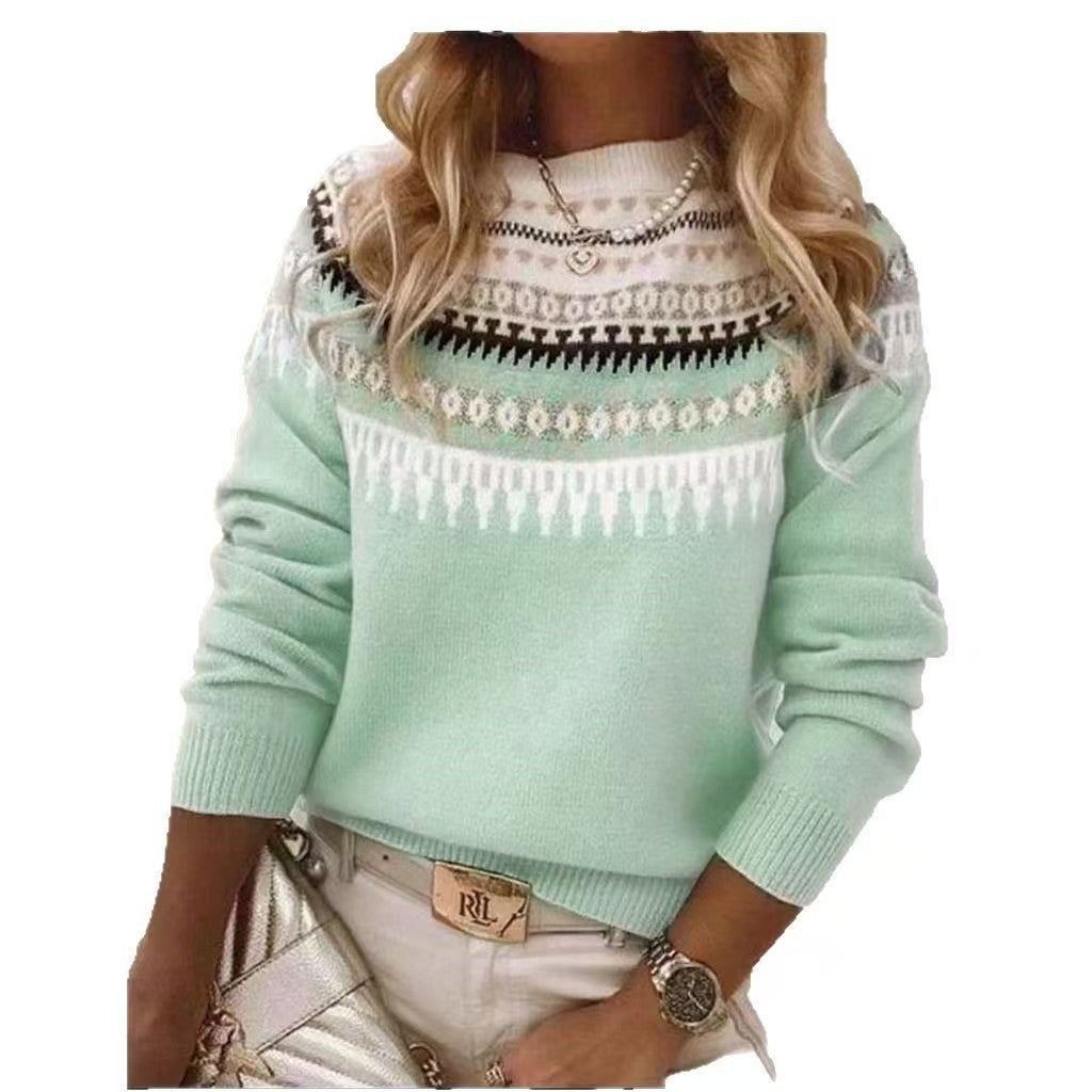 Damen nan Norwegerpullover aus Wollmix mit Rundhalsausschnitt und traditionellem Fair-Isle-Yoke Echo Archiv