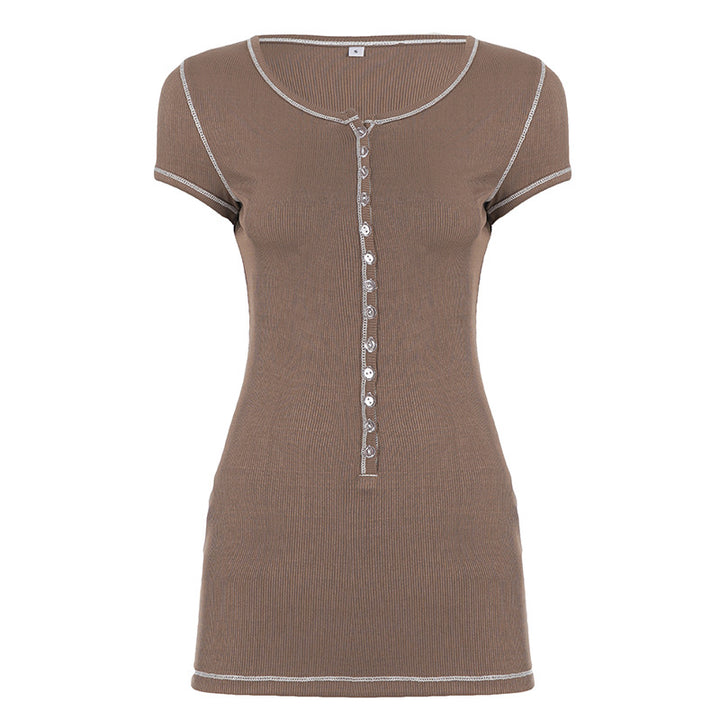 Damen figurbetontes Kurzarmshirt mit Knopfdetails Echo Archiv