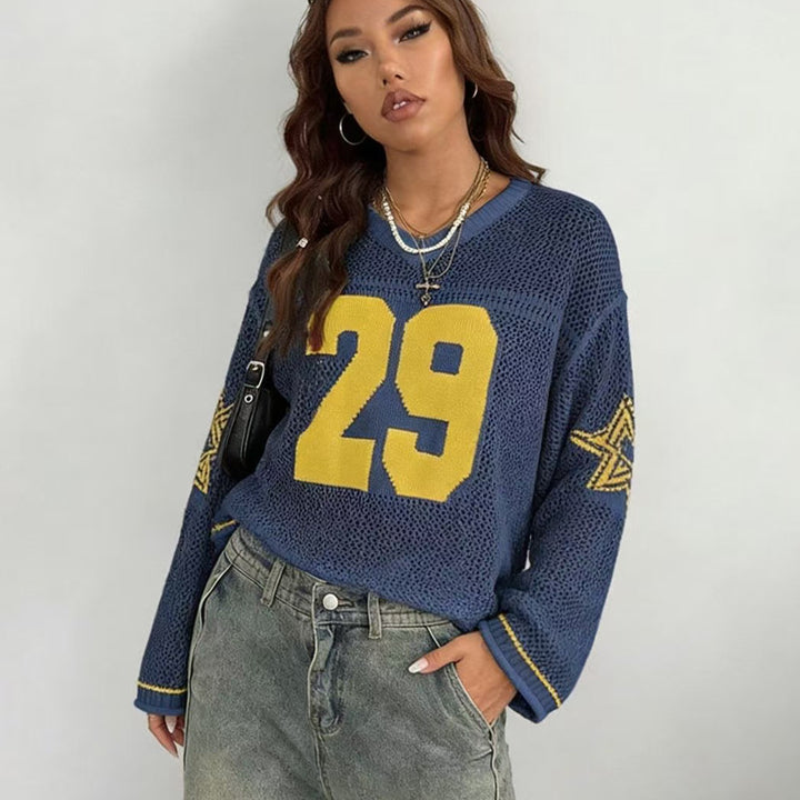 Damen lässiger Oversized Pullover mit grafischem Muster Echo Archiv