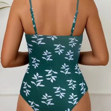 Damen Einteiler Badeanzug mit elegantem V-Ausschnitt und floralem Design Echo Archiv