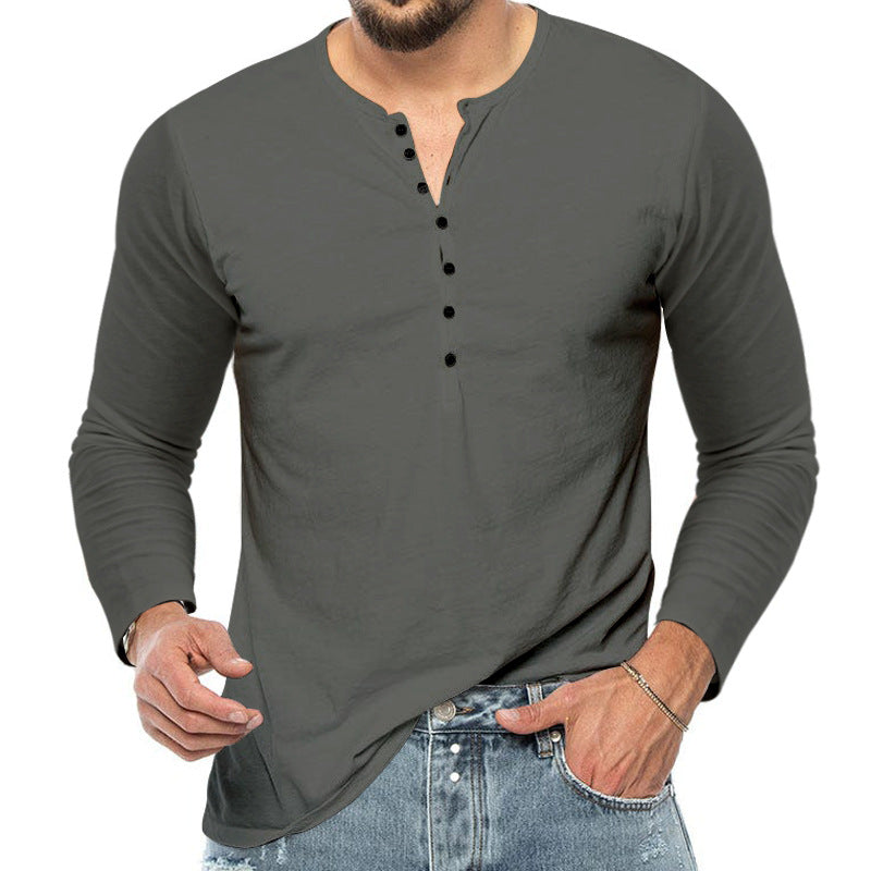 Herren nan schmal geschnittenes Henleyshirt mit Stehkragen und kurzer Knopfleiste Echo Archiv