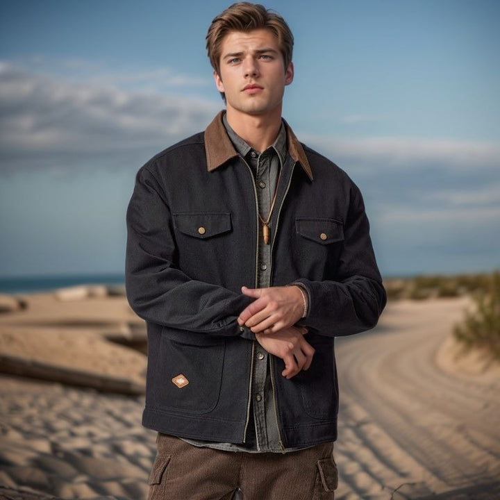 Herren lässige Utility-Jacke mit praktischen Klappentaschen und Reißverschluss Echoarchiv