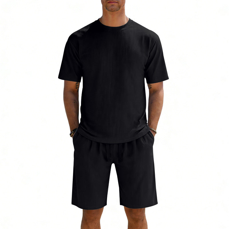 Herren nan Kurzarmshirt- und Bermudakombination aus geripptem Jersey mit elastischem Tunnelzugbund Echo Archiv