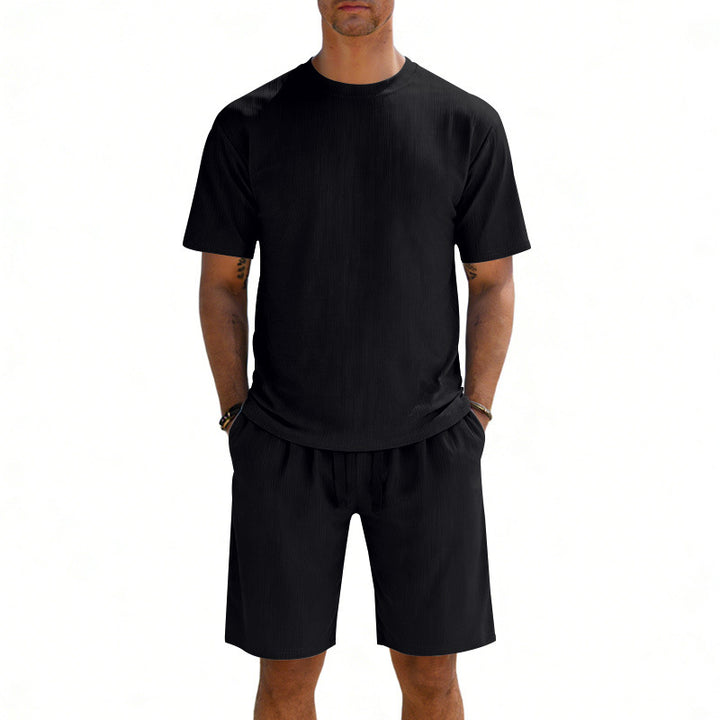Herren nan Kurzarmshirt- und Bermudakombination aus geripptem Jersey mit elastischem Tunnelzugbund Echo Archiv