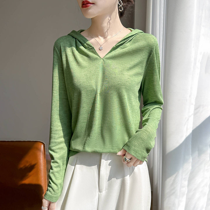 Damen Leichter Kapuzenpullover mit V‑Ausschnitt und feinem Jersey Echoarchiv