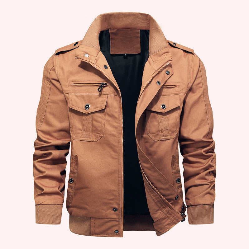 Herren robuste Canvas-Fieldjacke mit Stehkragen, Mehrfachtaschen und Rippbündchen Echoarchiv