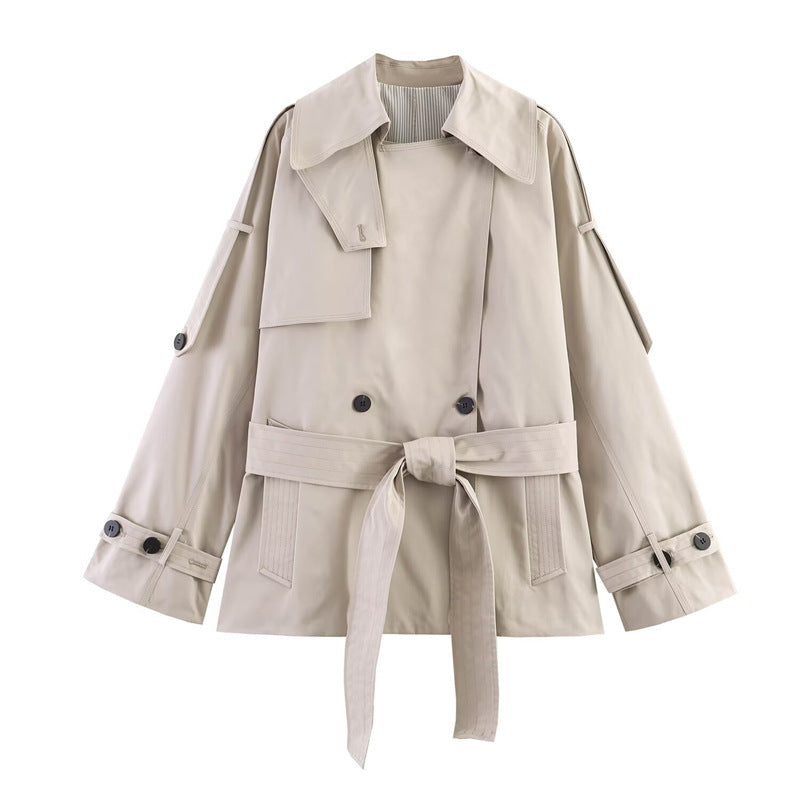 Damen Kurz geschnittener Oversized Trenchcoat mit Taillengürtel und doppelreihiger Knopfleiste Echo Archiv