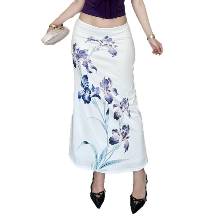 Damen A-Linien Midirock aus leichtem Viskose-Mix mit künstlerischem Blumenprint – Rosévia