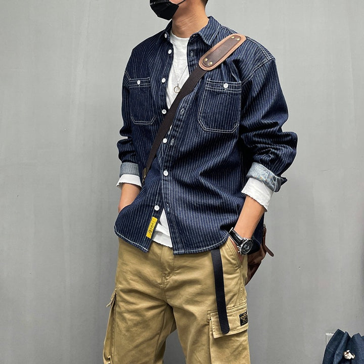 Herren Lässige Denim-Hemdjacke mit Streifen Echo Archiv
