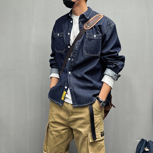 Herren Lässige Denim-Hemdjacke mit Streifen Echo Archiv