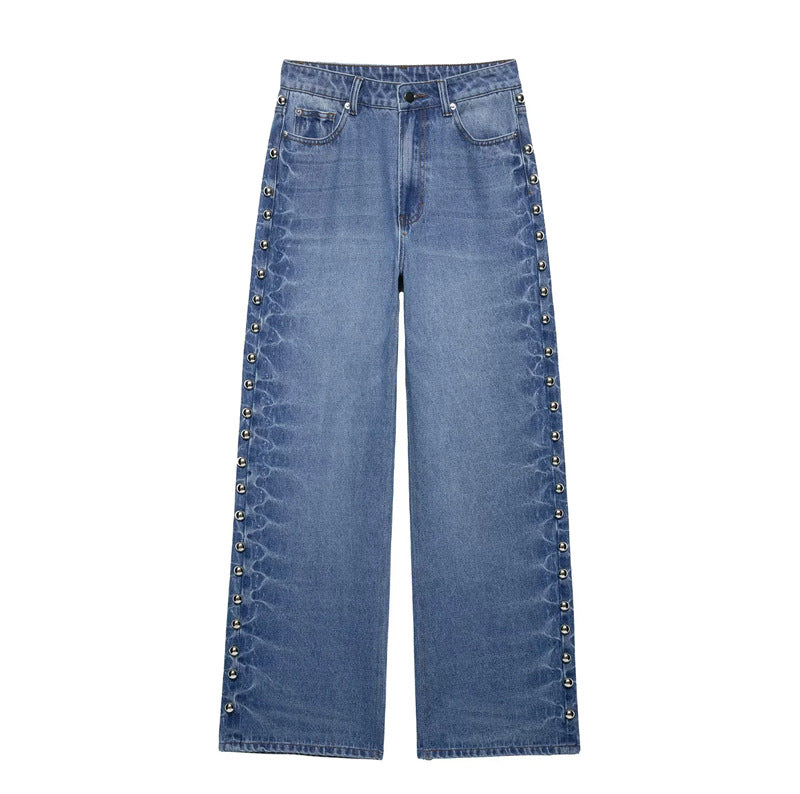 Damen nan weite Highwaist Jeanshose mit Metallösen und seitlicher Schnürung Echo Archiv