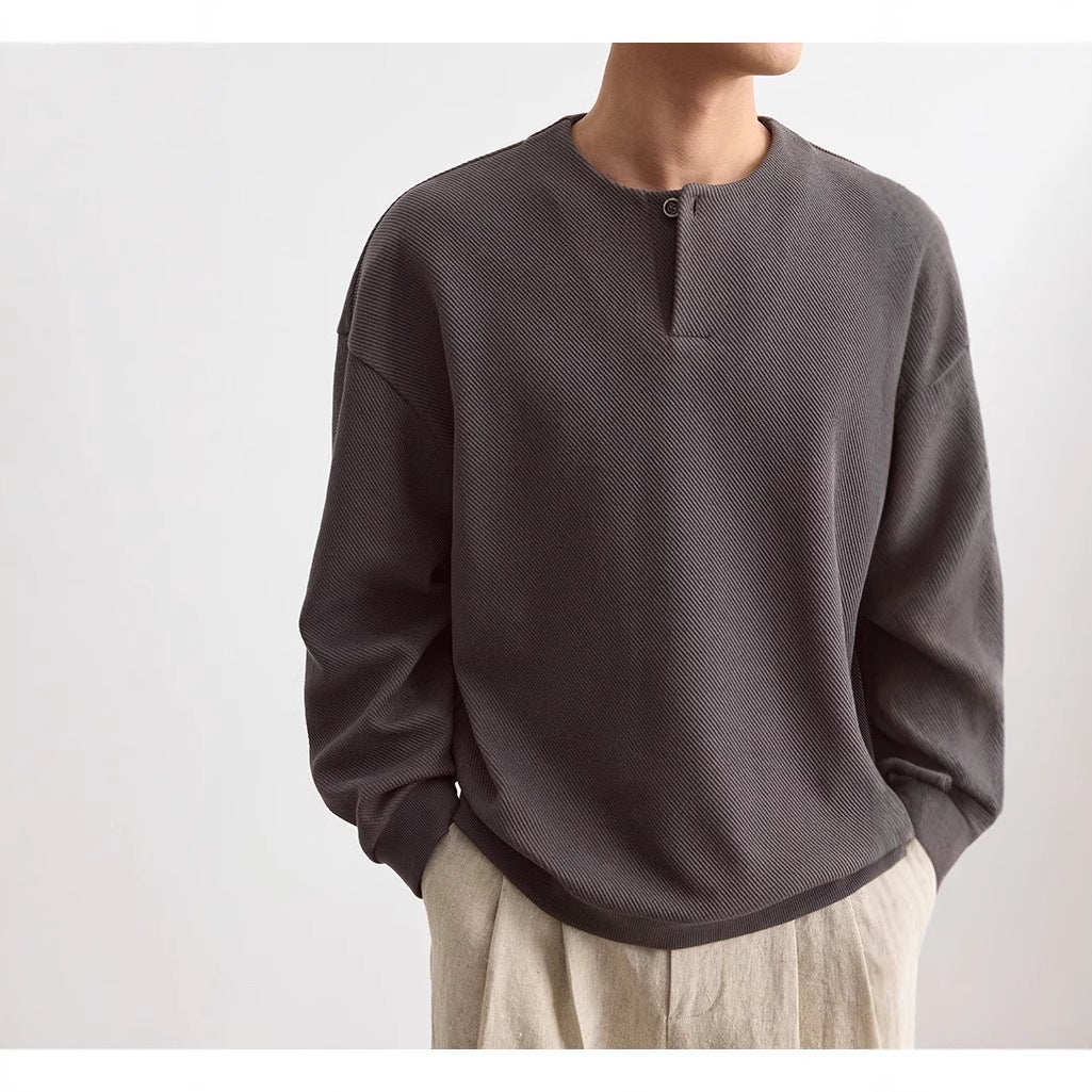 Herren Strukturierter Oversize-Strickpullover mit Henley-Knopfleiste Echoarchiv
