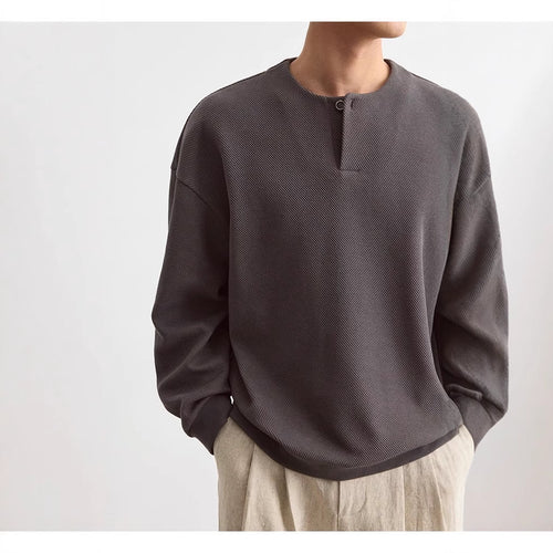 Herren Strukturierter Oversize-Strickpullover mit Henley-Knopfleiste Echoarchiv