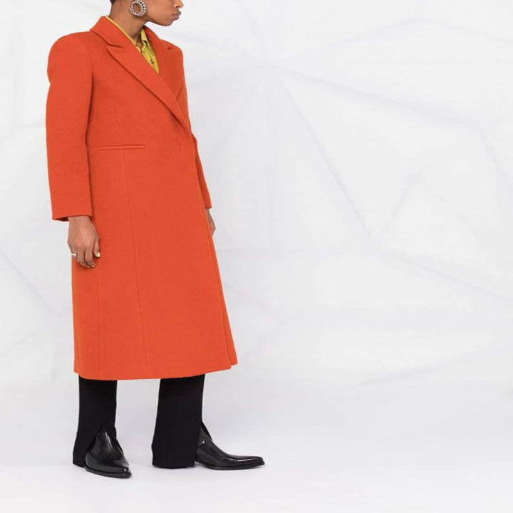 Damen Maxilanger Wollmix-Longcoat mit schlanker Nahtführung und verdeckten Eingrifftaschen Echoarchiv