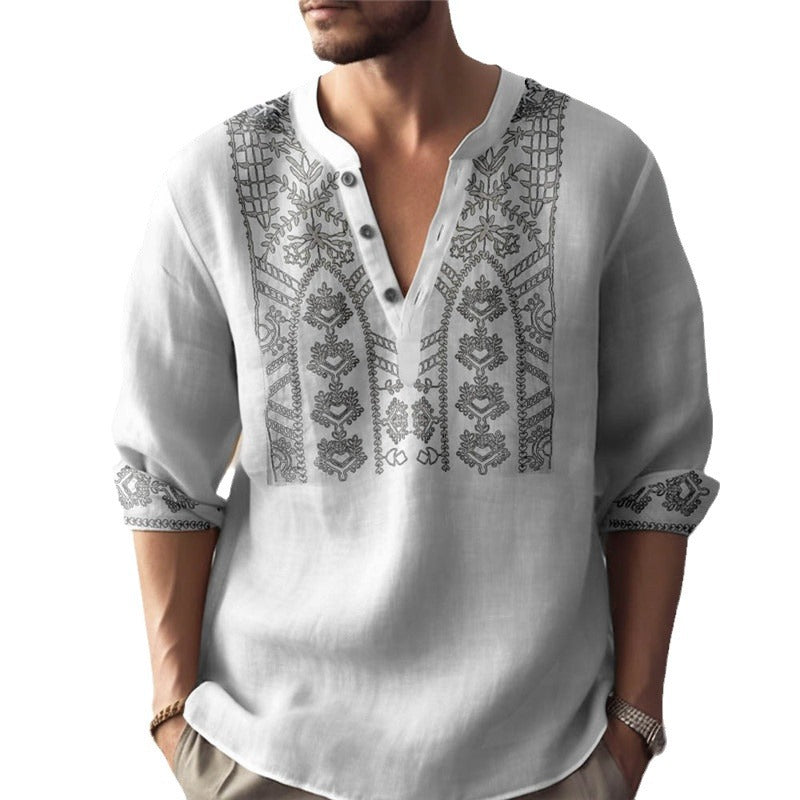 Herren Leinenhemd mit traditionellem Handstickdesign Echoarchiv