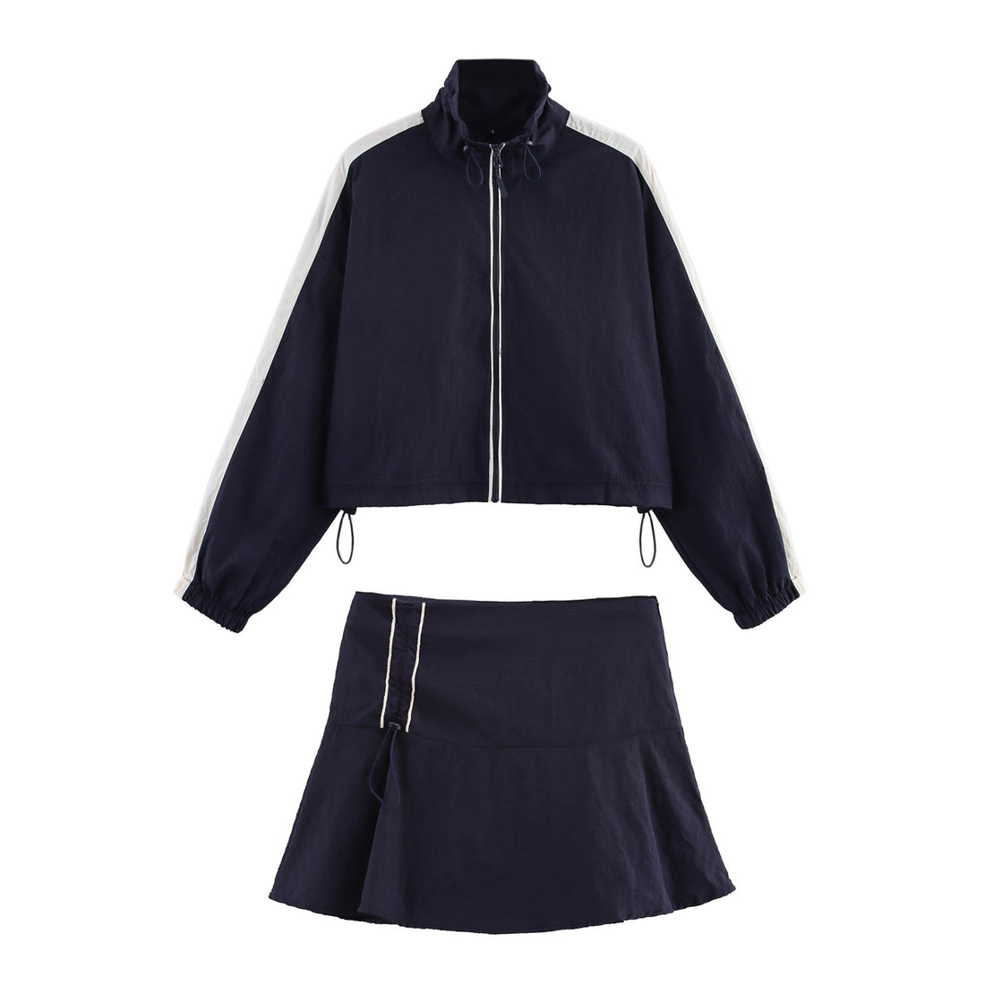 Damen Cropped Windbreaker-Jacke mit hohem Kragen, Tunnelzug und Kontraststreifen Echoarchiv