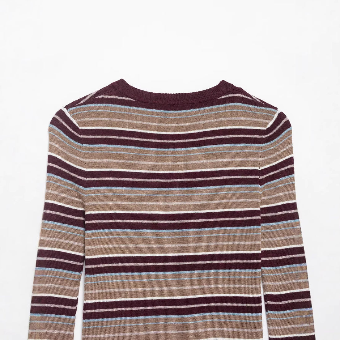 Damen Gestreiftes Feinstrick-Henleyshirt mit Knopfleiste und schlanker Passform Echoarchiv