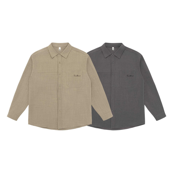 Unisex Leichte Hemdjacke im Overshirt-Stil aus Leinen-Baumwollmix mit Brusttasche und gerundetem Saum Echoarchiv