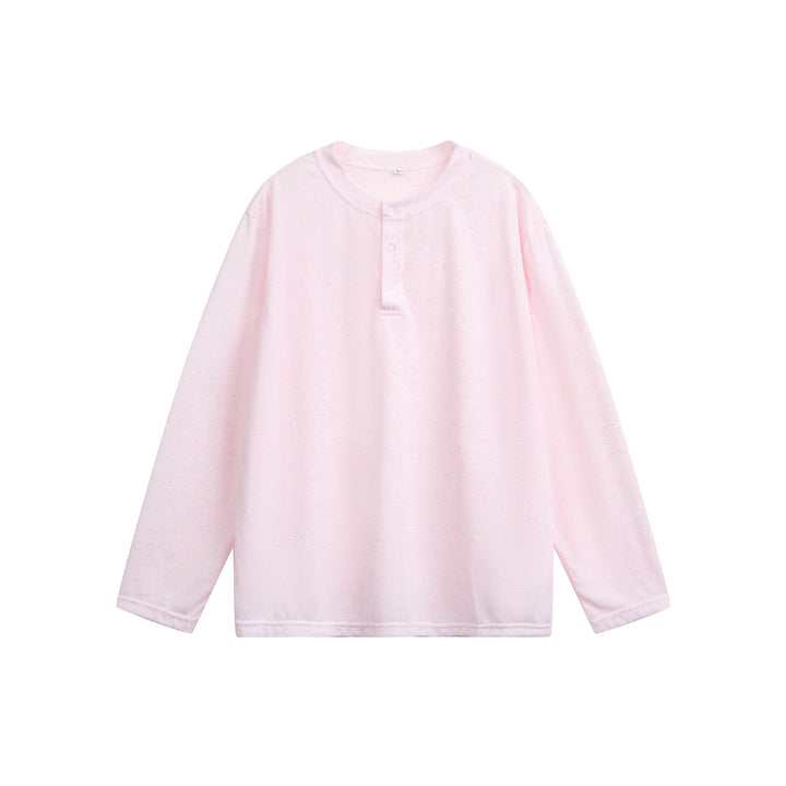 Unisex Meliertes Baumwoll-Henleyshirt im Oversize-Look mit kurzer Knopfleiste Echoarchiv