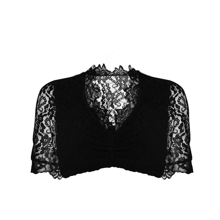 Damen nan bauchfreies Carmen Top mit geraffter Front und transparenten Puffärmeln Echo Archiv