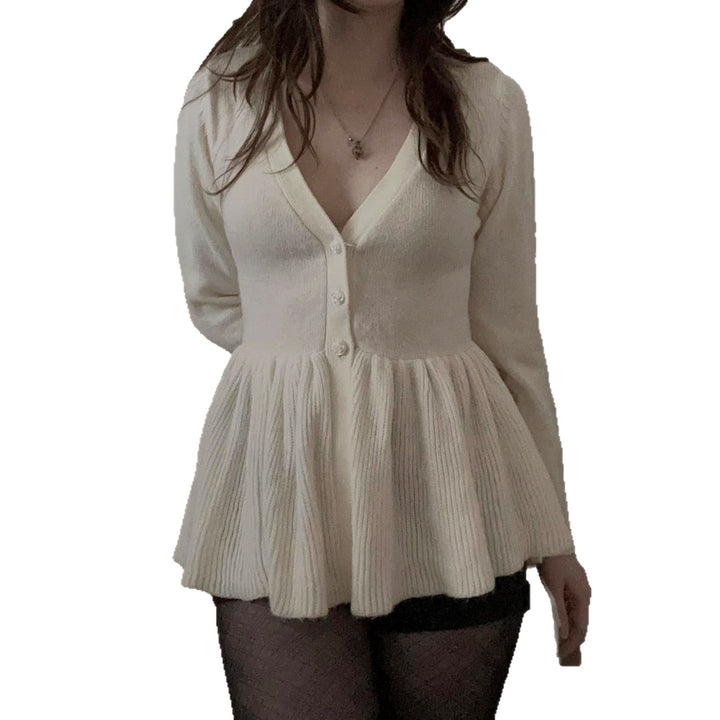 Damen Gerippte Strickjacke mit tailliertem Peplum-Saum Echo Archiv
