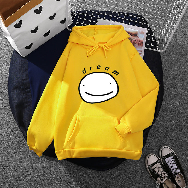 Unisex Oversize-Kapuzenpullover mit minimalistischem Smiley-Print, weichem Fleece-Innenfutter und praktischer Kängurutasche – Auréline